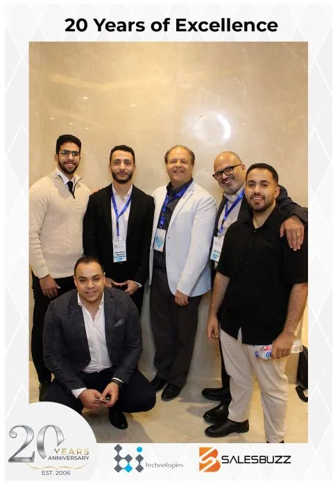 Peter GORGY with five colleagues at the BI-Technologies “20 Years of Excellence” photo booth