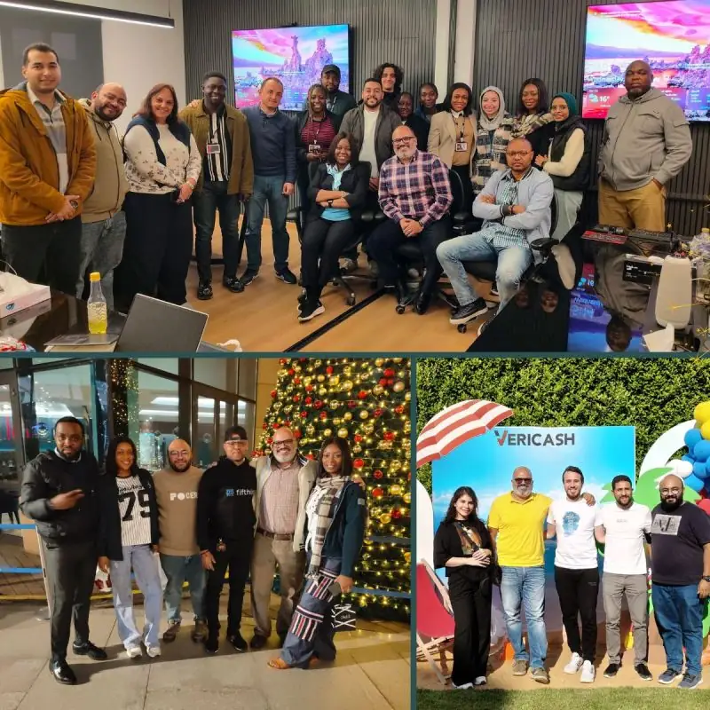 Collage of Peter GORGY with CIT VERICASH colleagues: in the office, by a Christmas tree, and at a VERICASH team event.